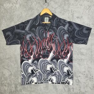 Ocean Current Shirt Mens Medium Flame Snake Print Button Up Short Sleeve 90s